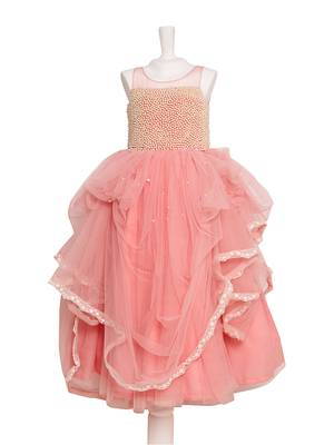 Gathered Tulle Gown With Pearl kids gown 1