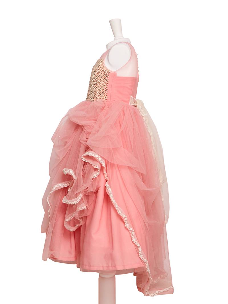 Gathered Tulle Gown With Pearl kids gown