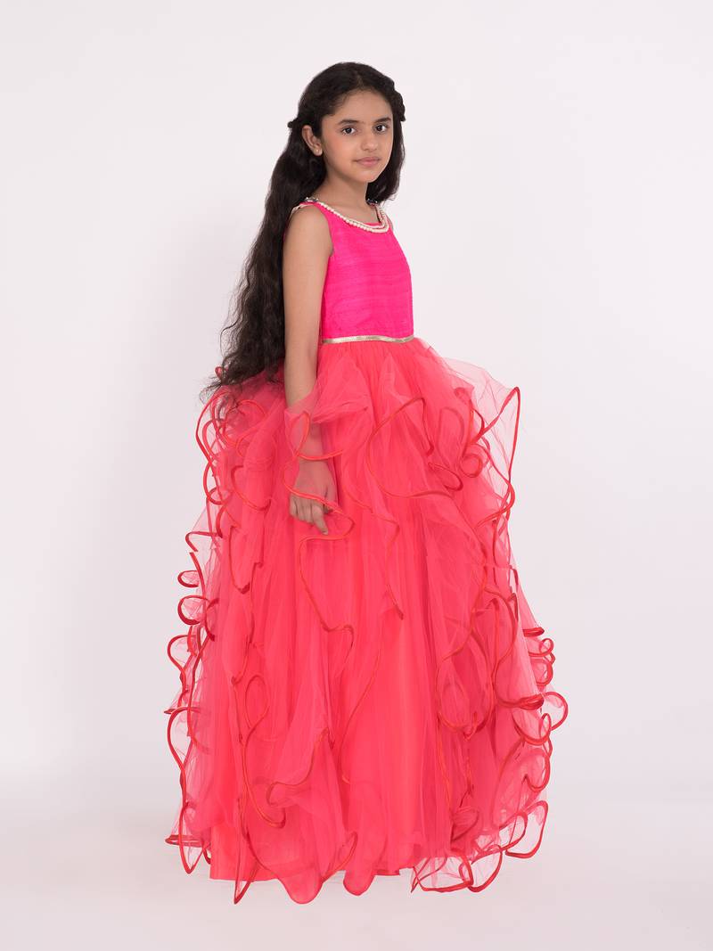 Ruffled Gown With Pearl Detail kids gown