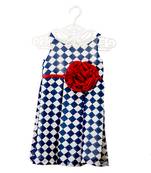 Chequered Dress With Rose Detailing kids frock
