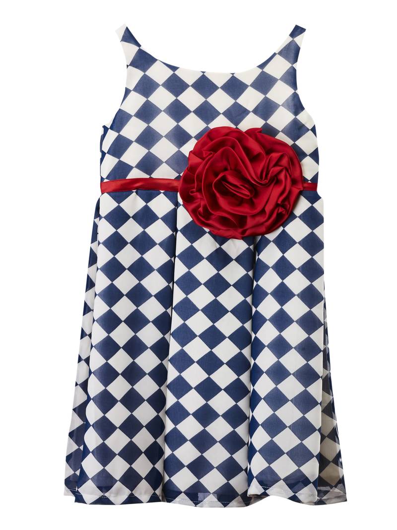 Chequered Dress With Rose Detailing kids frock