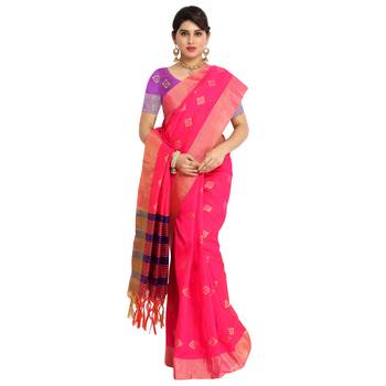Pink woven cotton silk saree with blouse 1