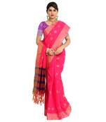 Pink woven cotton silk saree with blouse