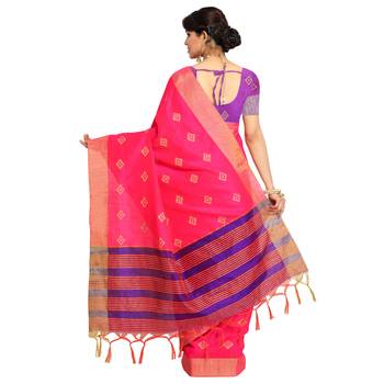 Pink woven cotton silk saree with blouse 2
