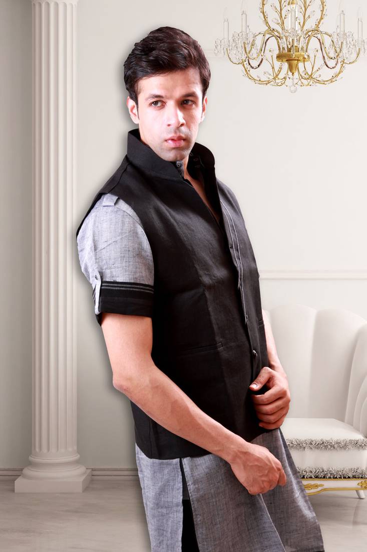 Black Pathani Kurta Pajama With Jacket Designer Pathani Suit With