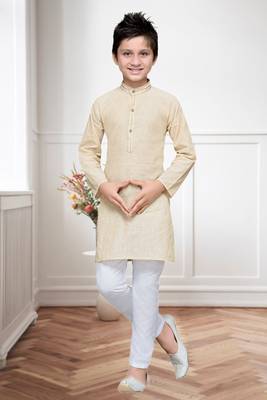 Cream Cotton Kids Kurta Pyjama For Boys 2