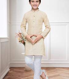 Cream Cotton Kids Kurta Pyjama For Boys