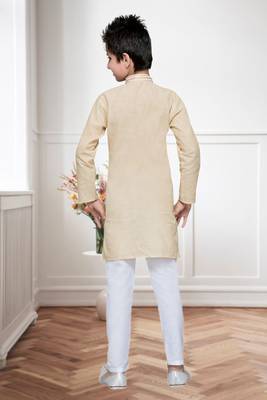 Cream Cotton Kids Kurta Pyjama For Boys 1