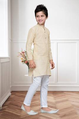 Cream Cotton Kids Kurta Pyjama For Boys 3
