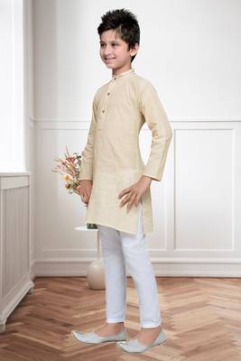 Cream Cotton Kids Kurta Pyjama For Boys 4