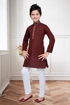 Maroon Cotton Kids Kurta Pyjama For Boys 2