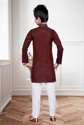 Maroon Cotton Kids Kurta Pyjama For Boys 4