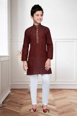 Maroon Cotton Kids Kurta Pyjama For Boys 1