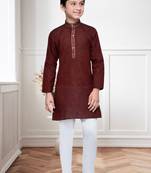 Maroon Cotton Kids Kurta Pyjama For Boys