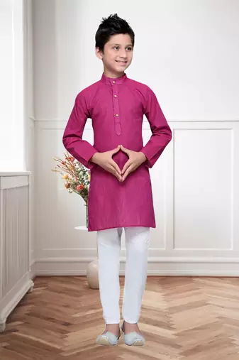 Purple Cotton Kids Kurta Pyjama For Boys