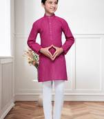 Purple Cotton Kids Kurta Pyjama For Boys