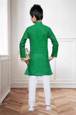 Green Cotton Kids Kurta Pyjama For Boys 4