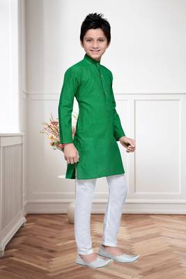 Green Cotton Kids Kurta Pyjama For Boys 1