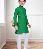 Green Cotton Kids Kurta Pyjama For Boys