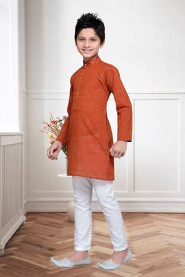 Rust Cotton Kids Kurta Pyjama For Boys 2