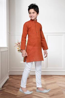 Rust Cotton Kids Kurta Pyjama For Boys 3