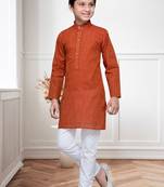 Rust Cotton Kids Kurta Pyjama For Boys