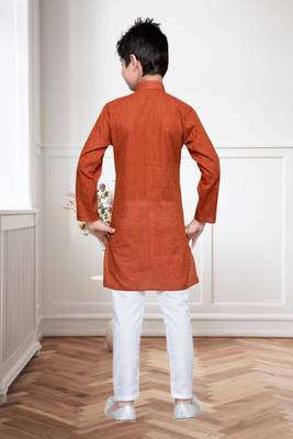 Rust Cotton Kids Kurta Pyjama For Boys 4