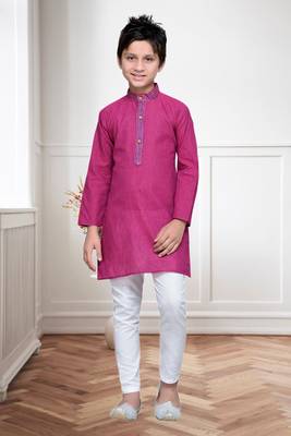 Purple Cotton Kids Kurta Pyjama For Boys 2