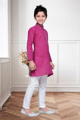 Purple Cotton Kids Kurta Pyjama For Boys 1