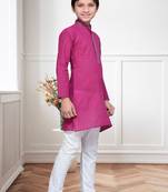 Purple Cotton Kids Kurta Pyjama For Boys