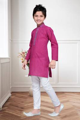 Purple Cotton Kids Kurta Pyjama For Boys 4