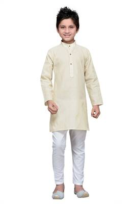 Cream Cotton Kids Kurta Pyjama For Boys 3