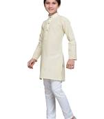 Cream Cotton Kids Kurta Pyjama For Boys
