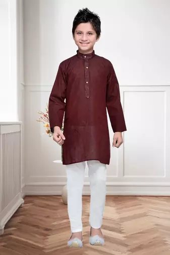 Maroon Cotton Kids Kurta Pyjama For Boys