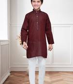 Maroon Cotton Kids Kurta Pyjama For Boys