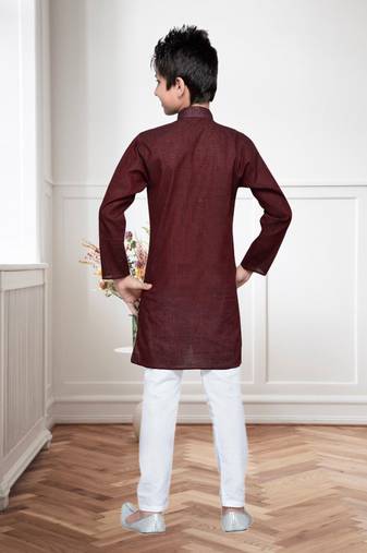 Maroon Cotton Kids Kurta Pyjama For Boys