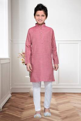 Pink Cotton Kids Kurta Pyjama For Boys 2