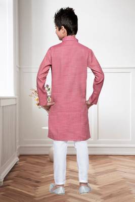 Pink Cotton Kids Kurta Pyjama For Boys 3