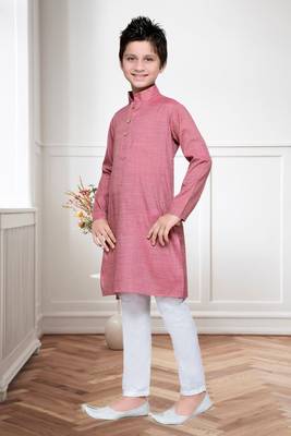 Pink Cotton Kids Kurta Pyjama For Boys 1