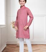 Pink Cotton Kids Kurta Pyjama For Boys