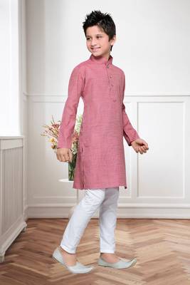 Pink Cotton Kids Kurta Pyjama For Boys 4