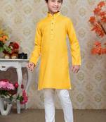 Yellow Cotton Kids Kurta Pyjama For Boys