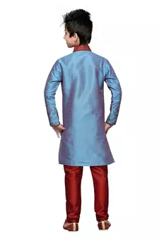 Rama Green Art Silk Kids Kurta Pyjama For Boys