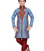 Rama Green Art Silk Kids Kurta Pyjama For Boys