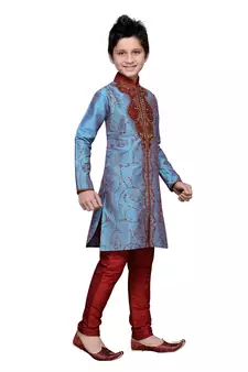Rama Green Art Silk Kids Kurta Pyjama For Boys