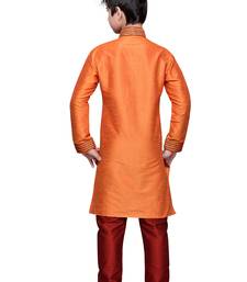 Orange Art Silk Kids Kurta Pyjama For Boys