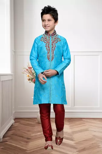Feeroze Art Silk Kids Kurta Pyjama For Boys