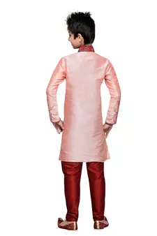 Pink Art Silk Kids Kurta Pyjama For Boys