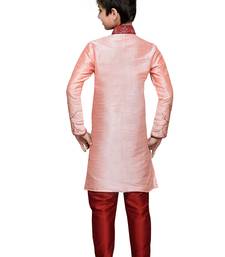 Pink Art Silk Kids Kurta Pyjama For Boys