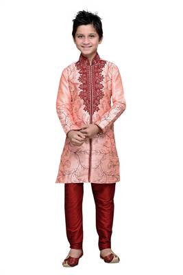 Pink Art Silk Kids Kurta Pyjama For Boys 3